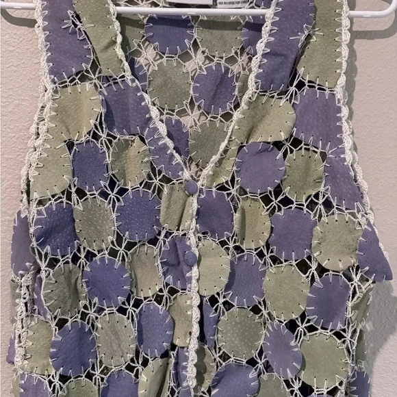 Vintage Purple and Green Patchwork Crocheted Vest - Picture 3 of 9